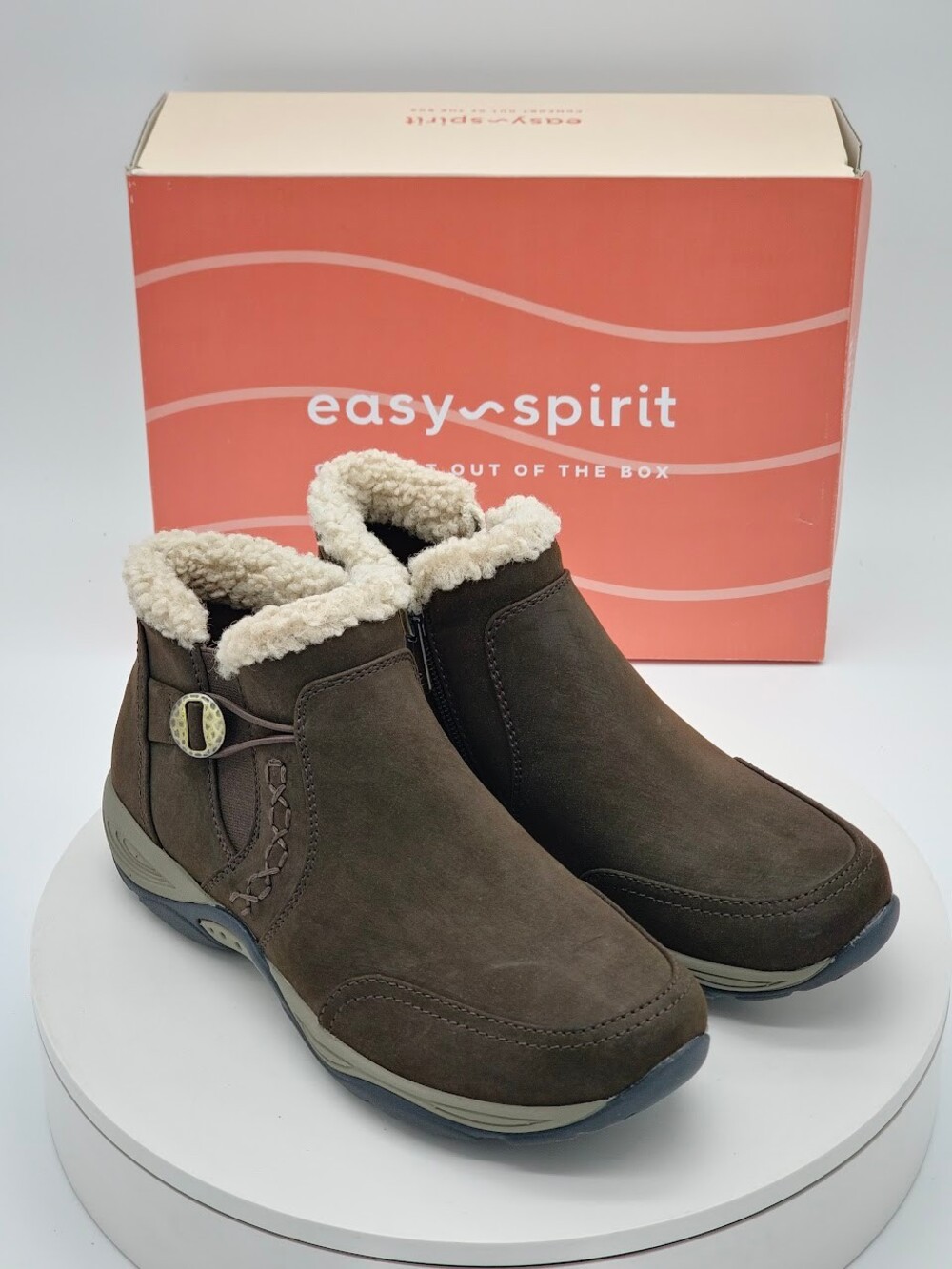Easy Spirit Erique8 Dark Brown Faux Fur Ankle Boots Women’s Size 7.5 NEW